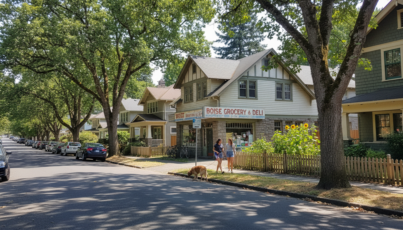 Quiet residential street with early 1900s homes in the Boise neighborhood near Mississippi Avenue