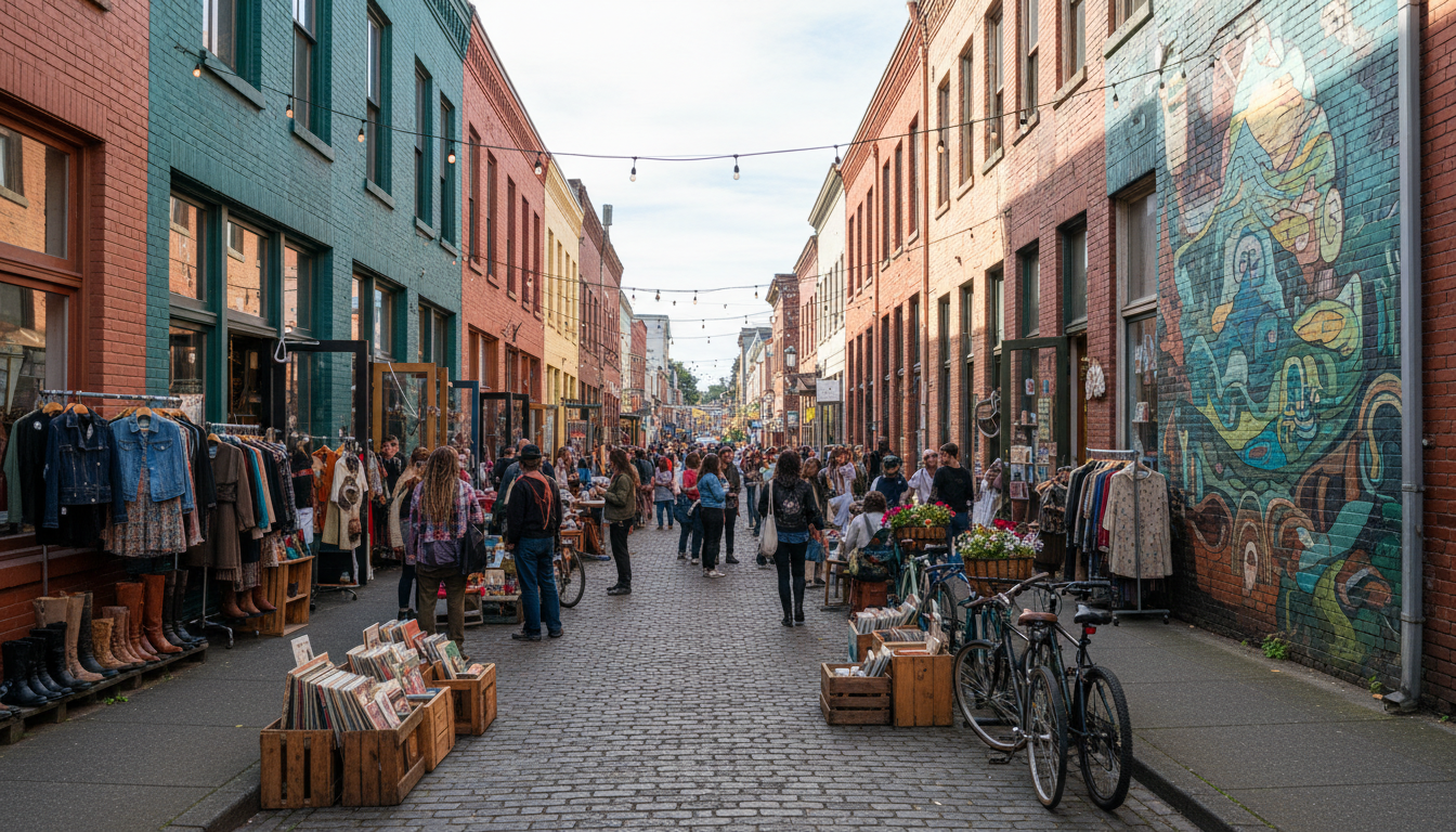 Eclectic vintage shopping street in Hawthorne
