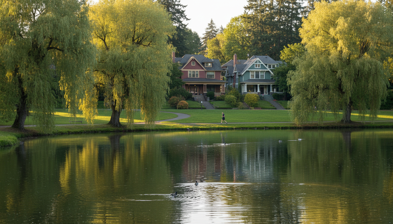 Laurelhurst Park with its pond and weeping willows in one of Portland's most beautiful neighborhoods